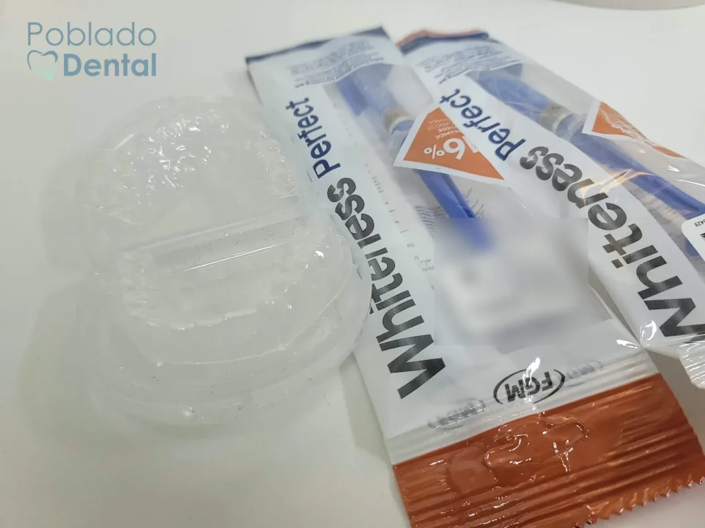 FGM Whiteness Perfect 16% gel and custom trays for at-home whitening at Poblado Dental Medellín
